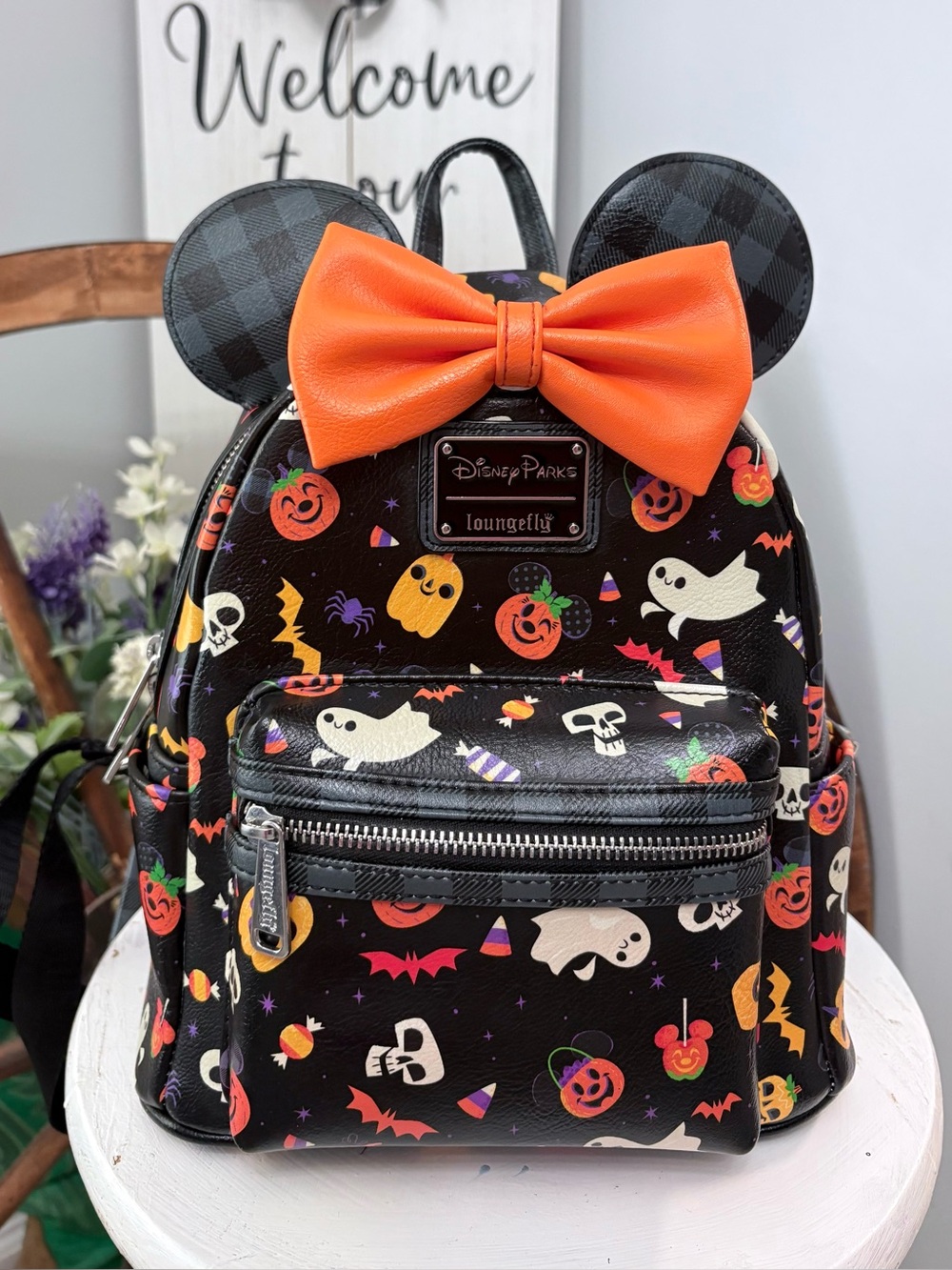 LOUNGEFLY Disney Parks 2021 Minnie Mouse Halloween AOP Backpack: COLLECTIBLE